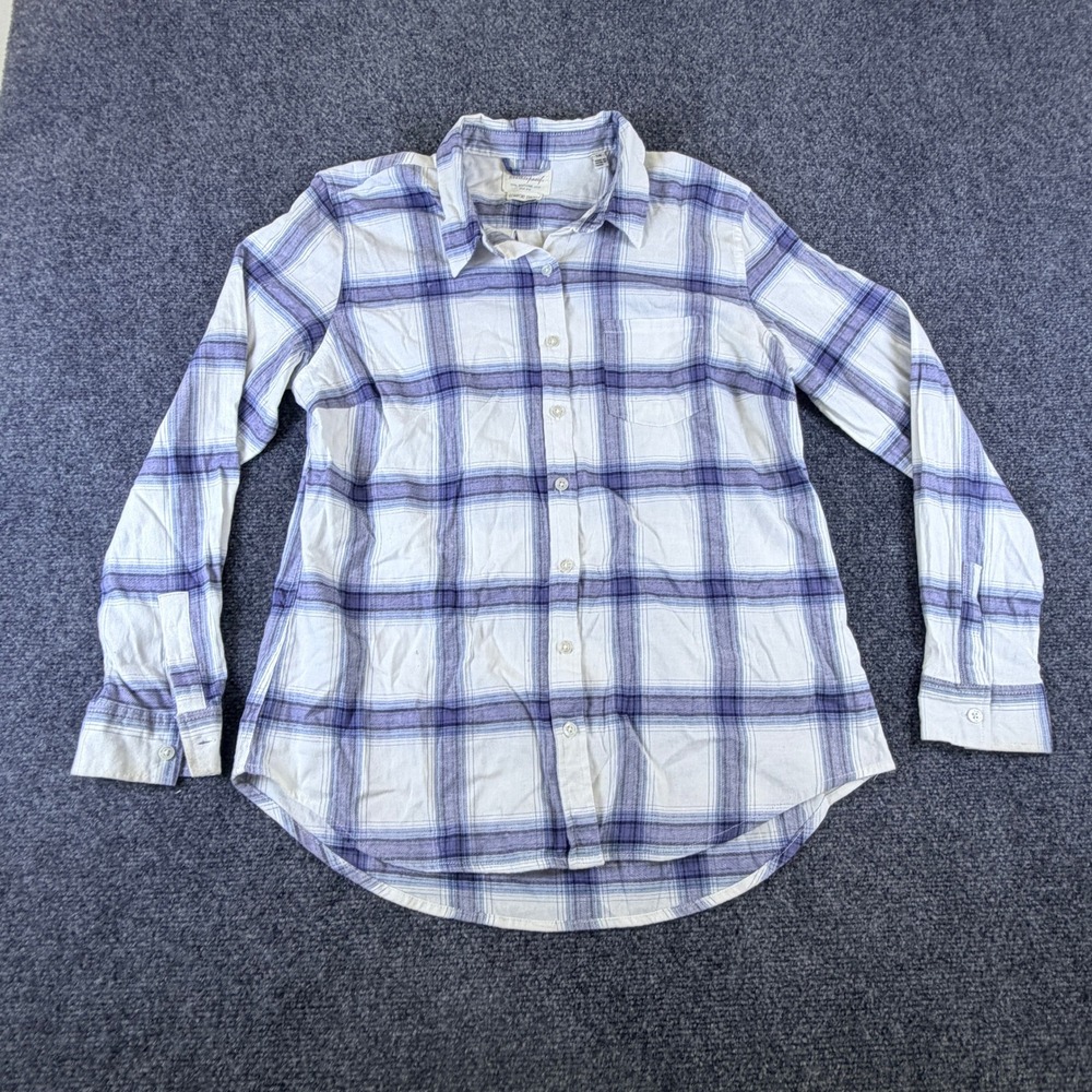 Weatherproof Vintage Womens Large Purple White Plaid Button Down Shirt L Comfort